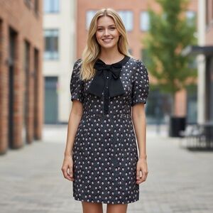 Max C  Black Polka Dot Mini Dress with Bow